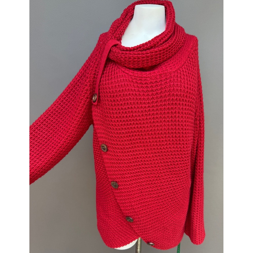 Indigo Soul Tunic‎ Sweater XL Red Button Cowl Neck Chunky Waffle Knit NEW Boho